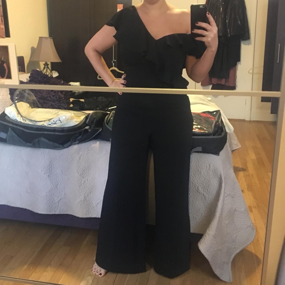 One Shoulder Ruffle Top Black Jumpsuit